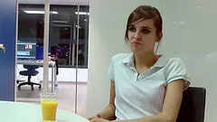 Slutty Ainara gets completely naked and puts a dick in her mouth