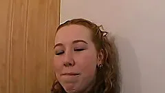 Cute teen chick bends over for an engorged love tool