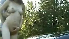 Teen Brunette Show Fucking Outdoor on Car