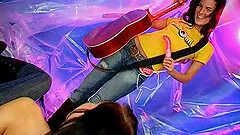 Charming lesbian amateur brings her girlfriend to orgasm with a toy in bed