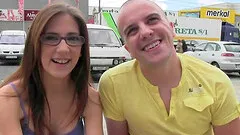 Shy babe with glasses enjoys a handsome lover's warm touch