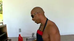 Hot blonde with a hairy pussy enjoying a hardcore interracial fuck