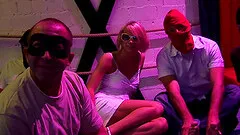 Skinny blonde finds herself being frisky with erected dicks