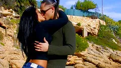 Bimbos Yesenia Rock and Jessica Bitch share a cock at the beach