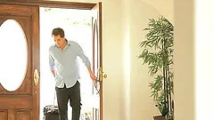 He gets home from a work trip and makes love to his girlfriend