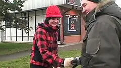 cute horny teen peeing and gets wild fucked in public by a horny old man