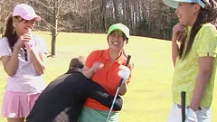 Naked girl plays golf and shows off her gaping tunnel of love