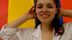 Perfectly shaped sex doll pounding her beaver with a vibrator close up