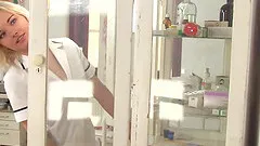 Gorgeous petite nurse Zazie Skymm moans during a hot solo game
