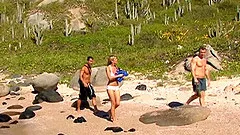 Great group sex session on a beach with busty babe Lea Lazur