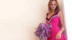 Hot cheerleader strips and touches herself in her room