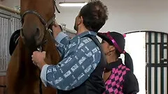 Nasty babe in a riding uniform craves to feel a massive dick