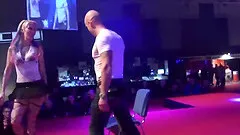 Hot lapdance scandal sex show on european public sex fair show stage