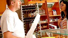 Terry having fun with a naked MILF Raquel Abril in the kitchen