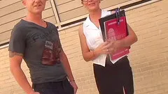 Nerdy Doña Carmen receiving a dick in her shaved slippery pussy