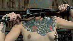 Petite girl with a big tattoo gets to suck on her master's boner