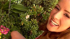 Nature loving brunette riding her babe massive dick hardcore