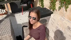 Hot doggy action with sexy slut in shorts outdoor