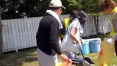 Mature lady ravished by two men in an outdoor session