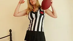 Hot soccer babe strips and masturbates in bed