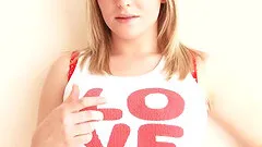 Hot blonde reveals her amazing pair of tits after stripping