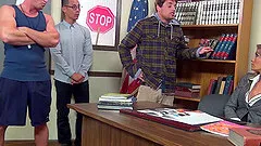 College teacher with long hair giving huge cocks blowjob