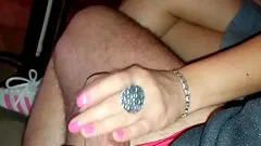 Public handjob under the table