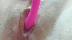 Chubby blonde is playing with her pussy and toy in she gets big fat cock to suck live on cam