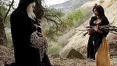 Beautiful lesbian fetching firewood before enjoying pussy licking in story porn