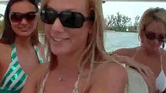 Group of college lesbians licking and fingering each other on a boat