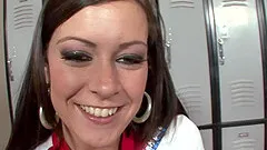 Cheerleader in uniform screaming when pounded hardcore