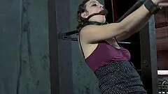 Slave inserted with massive toys while yelling in BDSM