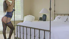 Alluring girl in sexy lingerie ravished by a geeky stallion