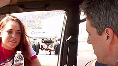 Pompom girl gives hot sex for a car ride