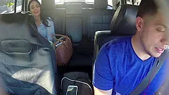 Missionary pounding in the car after sucking his dong off