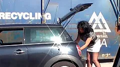 Sexy Busty MILF Car Striptease