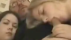 Fellow with glasses gets lucky with a couple of naughty chicks