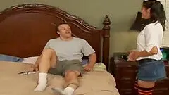 Check out Alicia Angel as she gropes her boy toys cock under his