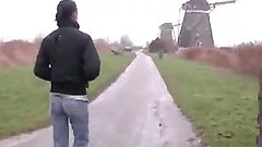 Alone in the woods she drops her jeans and fucks her pussy