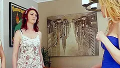 Experienced blonde shows some kinky tricks to a couple of lesbians