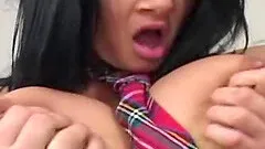 Horny girl with a nice tattoo bends over for a hard love rod