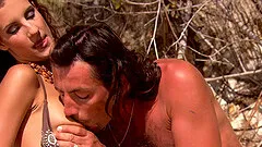 Sahara and Leanna treat a fellow to a threesome on a beach