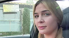 Skinny blonde spreads her legs for a fellow's throbbing cock