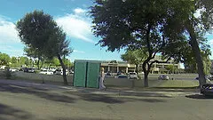 Porta Gloryhole Hot Redhead sucking dick in public porta potty gloryhole