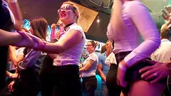 Whores love pleasing cocks in a night club by sucking and fucking them