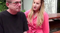 Hot college teen fucks old man doggystyle blowjob