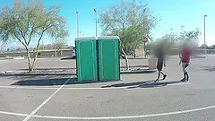 Chubby girl suck athletes dick in public after practice in a porta potty gloryhole