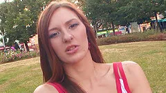 Long haired beauty bends over for a lucky fellow