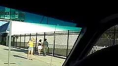 Sweet blonde babe seduced by a mature stallion in a back seat of a car