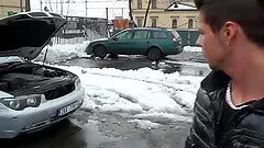 Cute teen gives a hot slippery nuru massage with happy end for car help